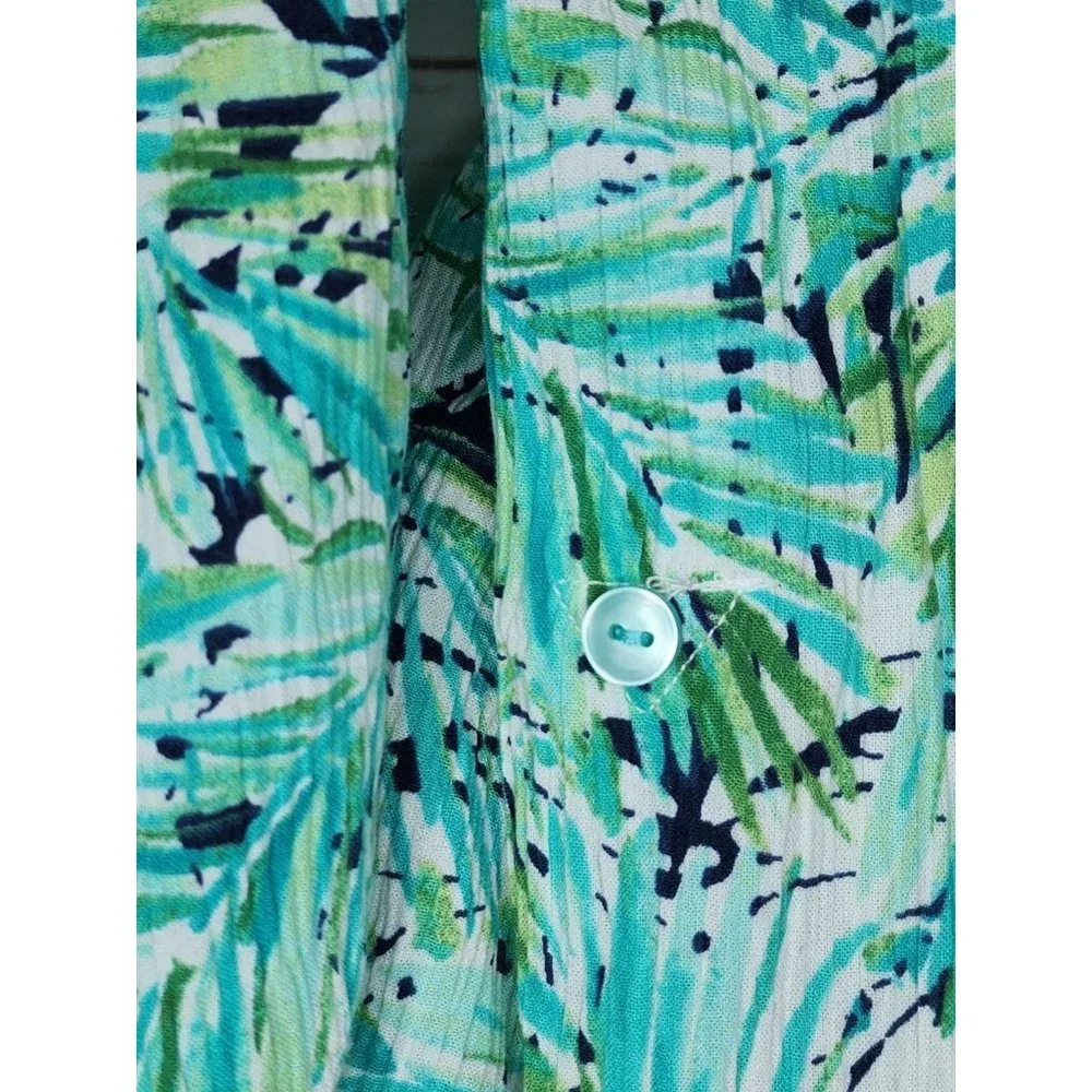 Appleseeds Petites PXL Floral Button Cuff Green Women Full Button Shirt - Picture 7 of 16